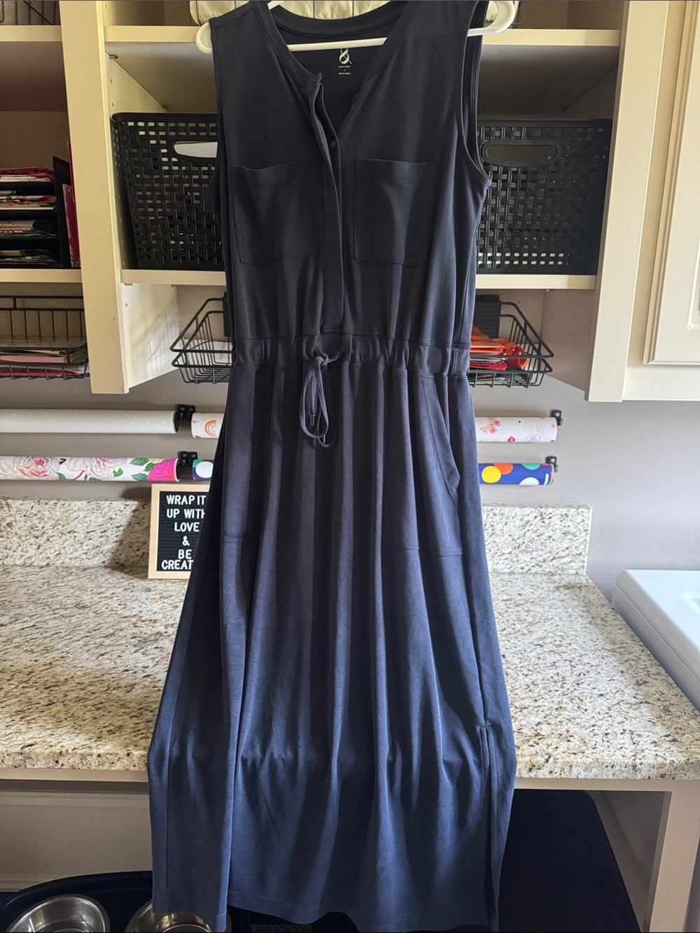 Lou & Grey Navy Sleeveless Maxi Dress with Drawstring Waist